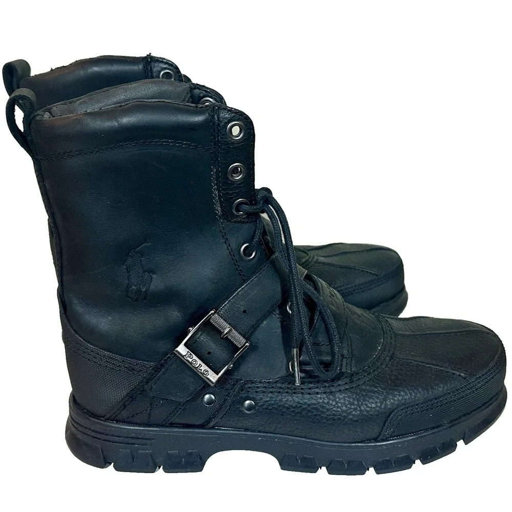 Vintage Polo Ralph Lauren Mens Drax Leather Black Boots Ankle Size 10D